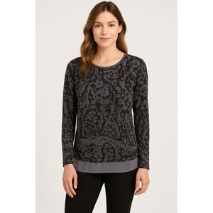 Simply Vera Vera Wang XL Sheer Velvet Burnout Long Sleeve Top Gray Black